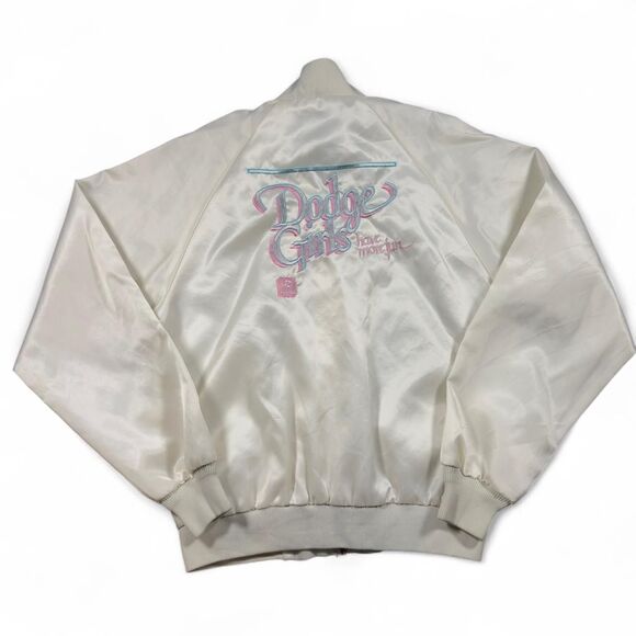 Vintage 80s Dodge Girls Horizon Satin Bomber Jacket White Made in USA M - Picture 1 of 5